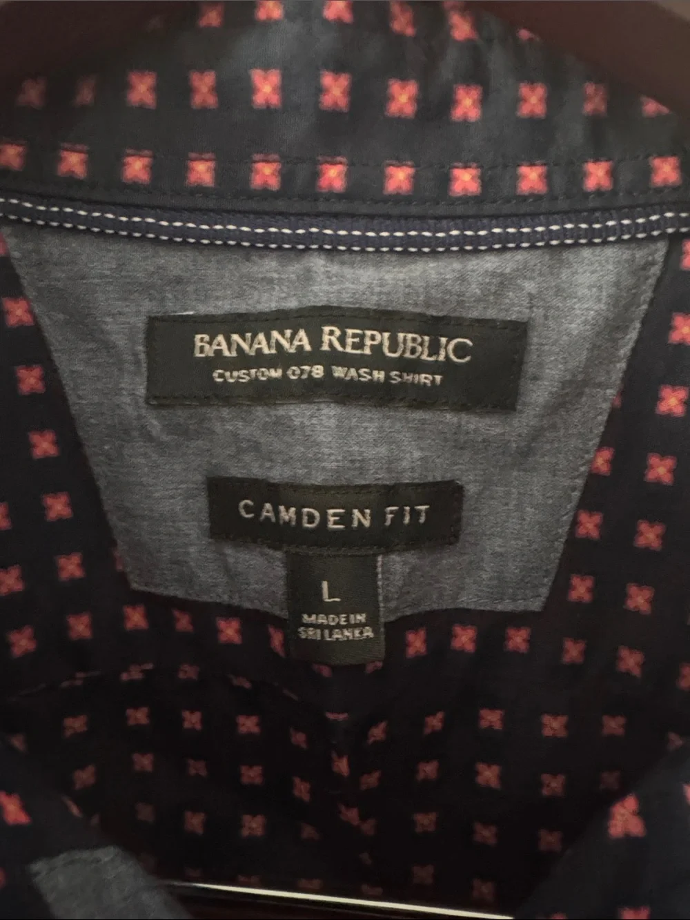 Banana Republic Navy Blue Shirt with Pink Geometric Print